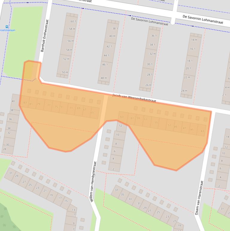 Kaart van postcodegebied 1067PD.