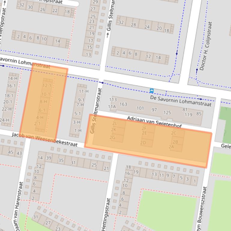 Kaart van postcodegebied 1067PE.