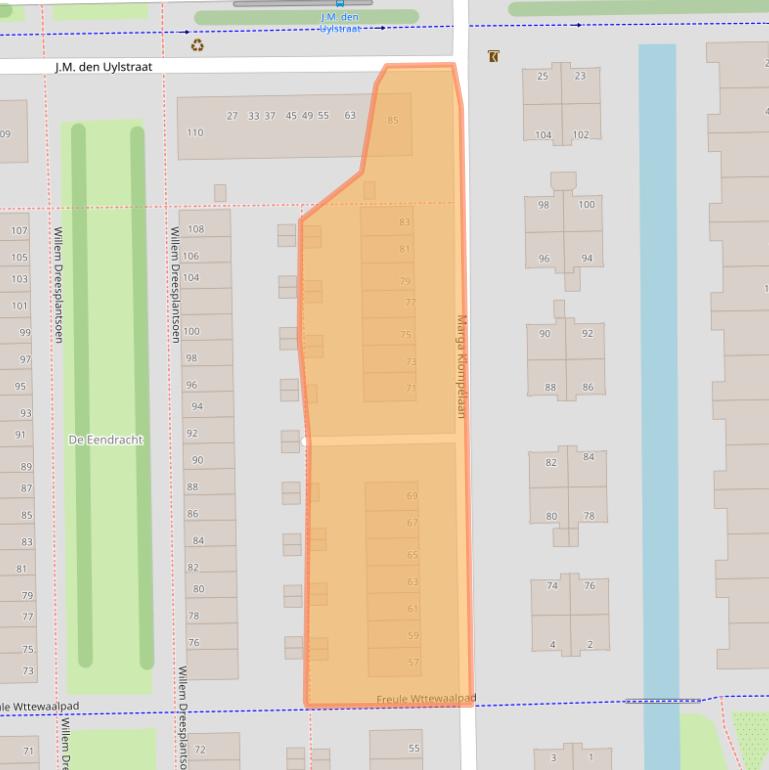 Kaart van postcodegebied 1067TW.
