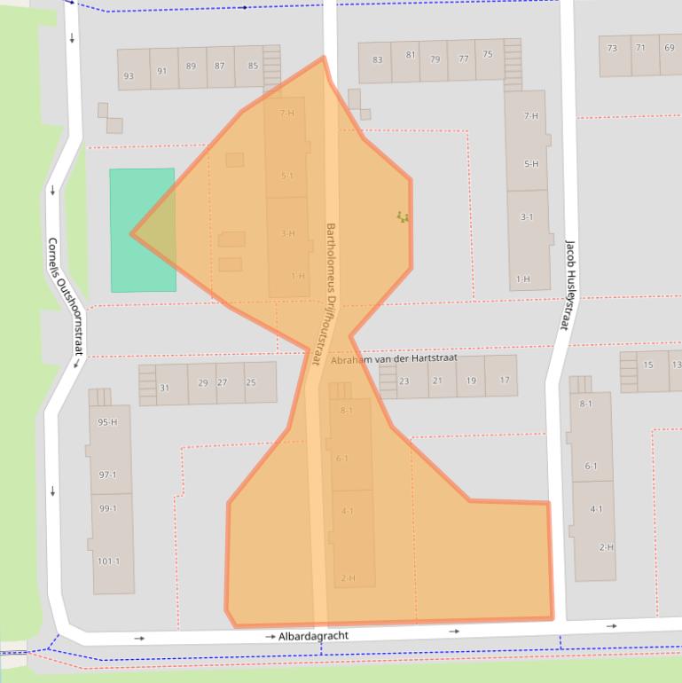 Kaart van postcodegebied 1067XD.