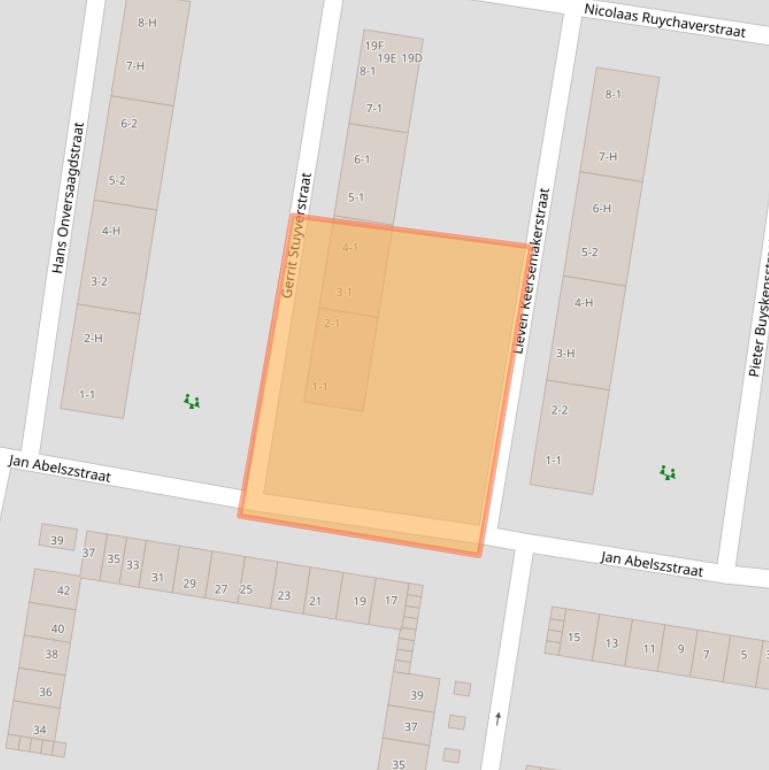 Kaart van postcodegebied 1067ZJ.