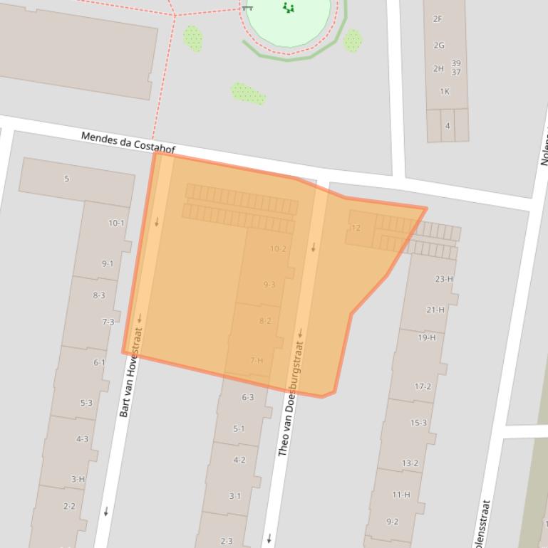 Kaart van postcodegebied 1067ZR.