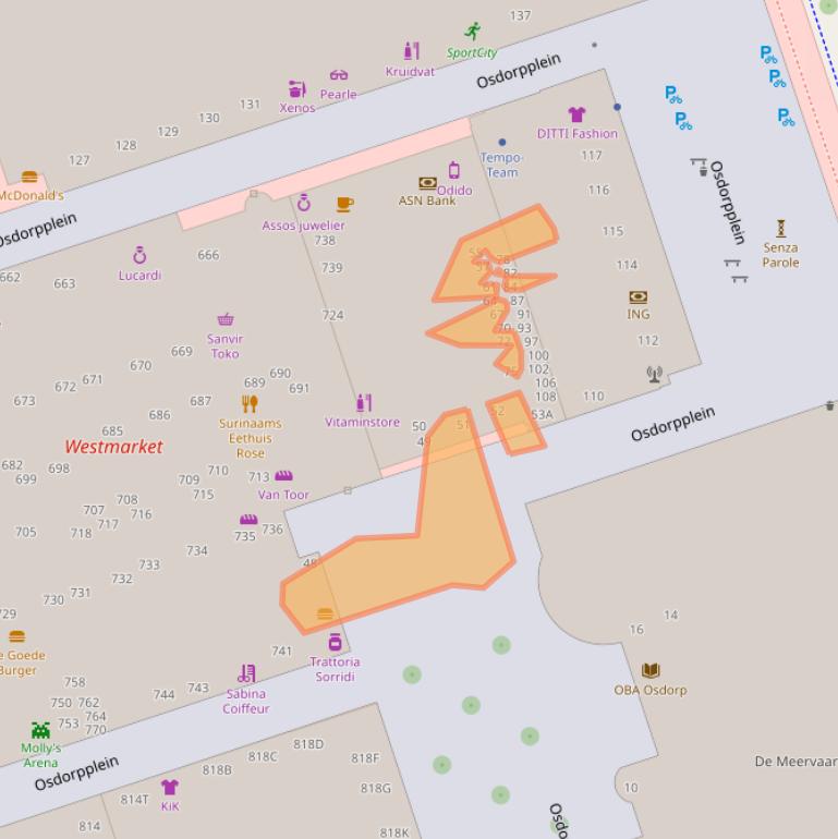 Kaart van postcodegebied 1068EK.