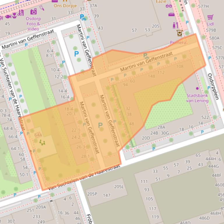 Kaart van postcodegebied 1068GL.