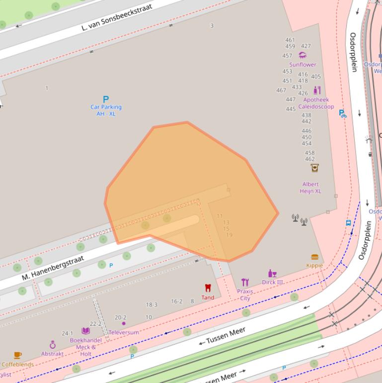 Kaart van postcodegebied 1068GT.