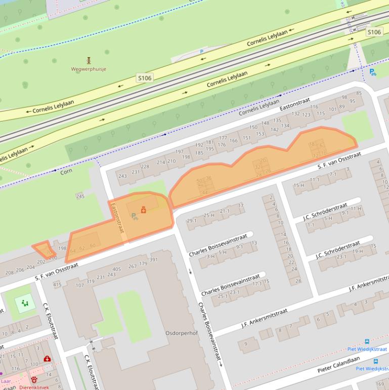 Kaart van postcodegebied 1068JL.