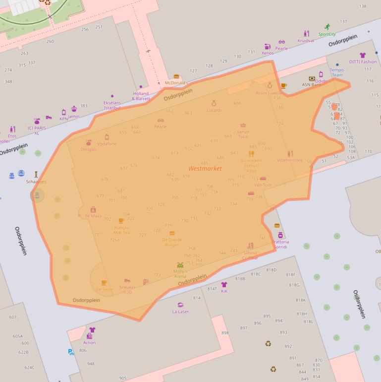 Kaart van postcodegebied 1068TC.