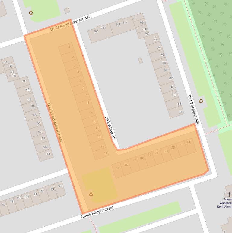 Kaart van postcodegebied 1068WG.