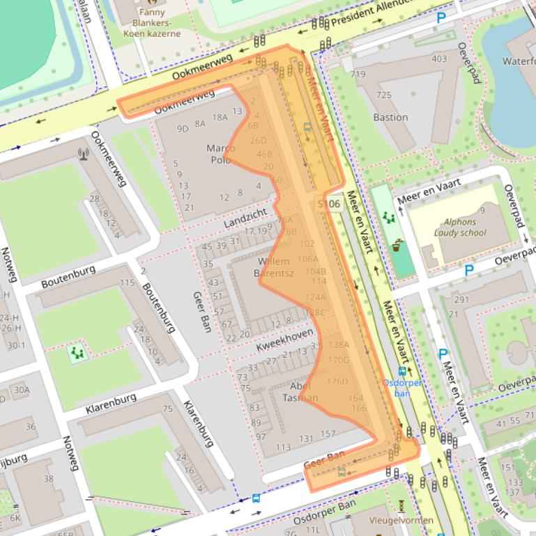 Kaart van postcodegebied 1068ZZ.