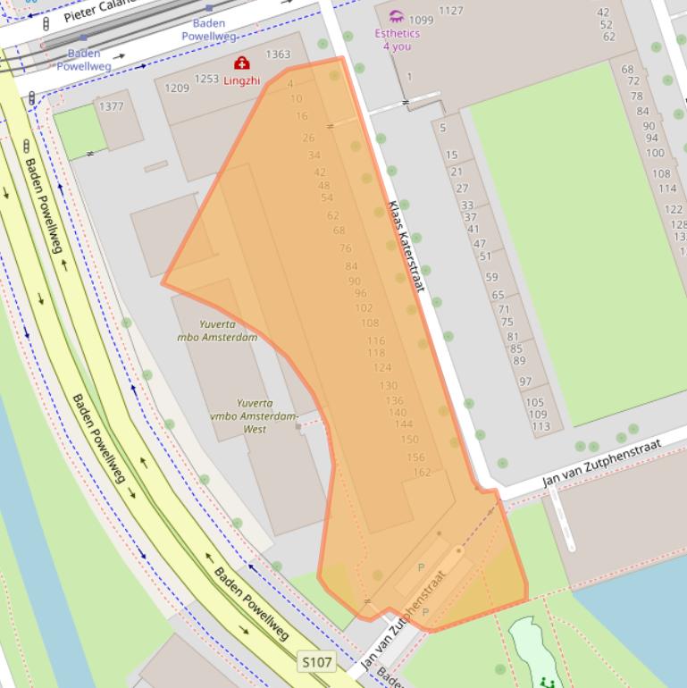 Kaart van postcodegebied 1069RT.