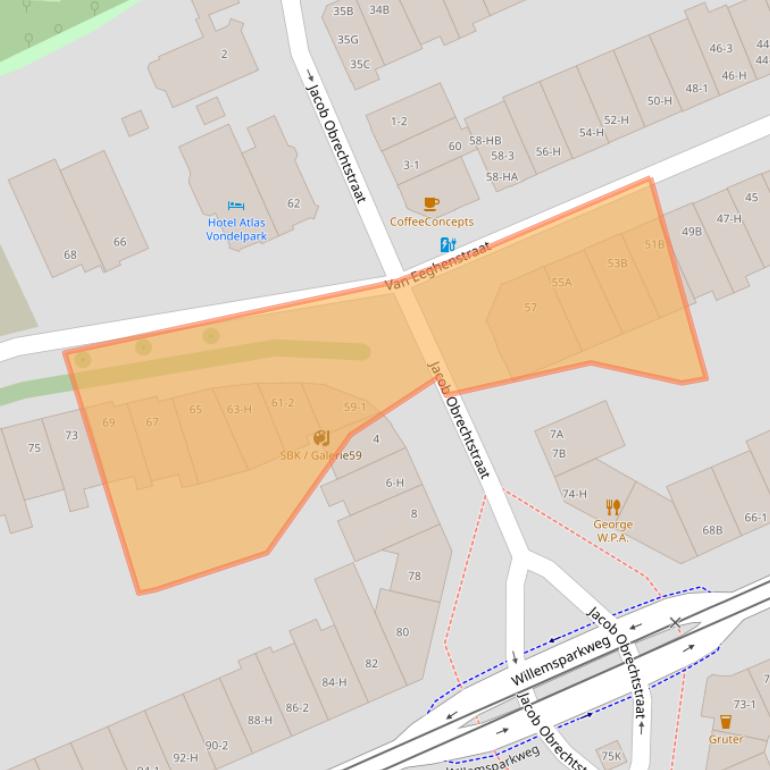 Kaart van postcodegebied 1071EW.