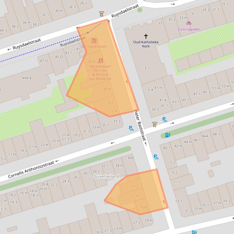 Kaart van postcodegebied 1071TW.