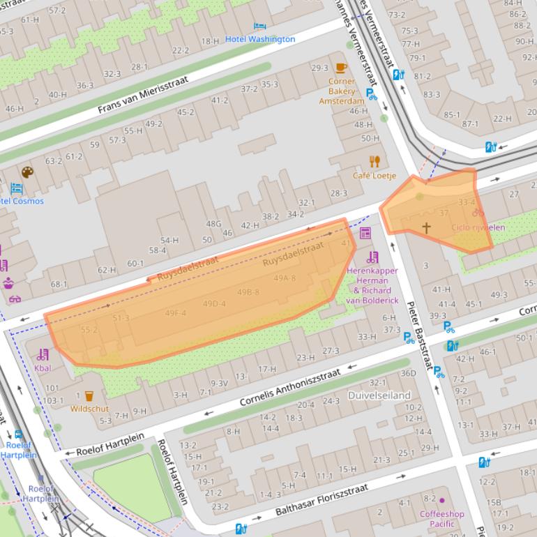 Kaart van postcodegebied 1071XA.