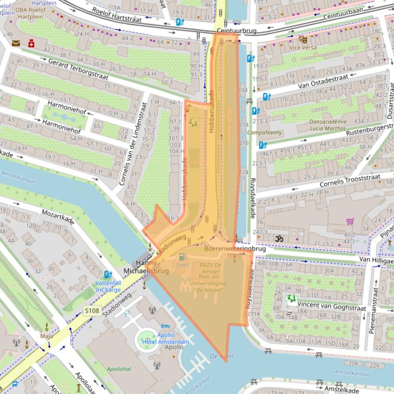 Kaart van postcodegebied 1071XW.