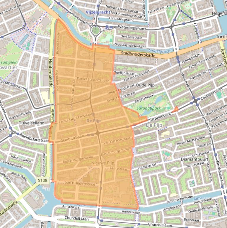 Kaart van postcodegebied 1072.