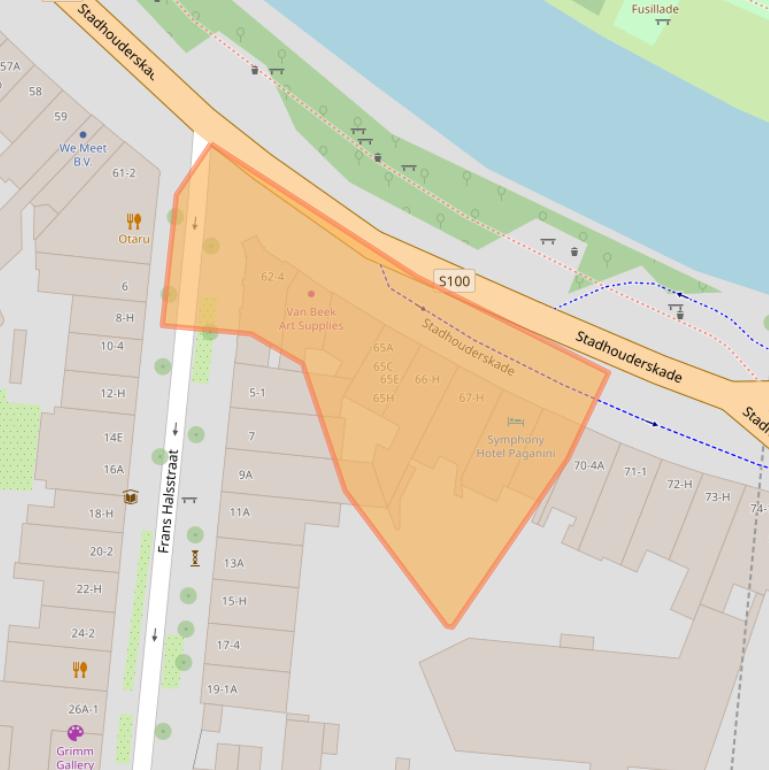 Kaart van postcodegebied 1072AD.