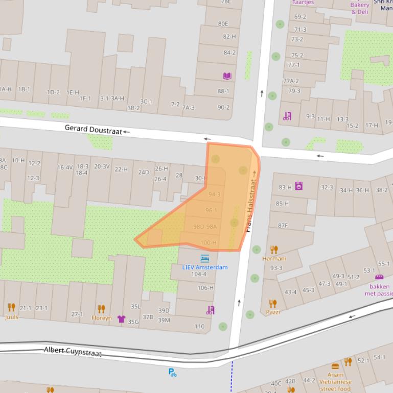 Kaart van postcodegebied 1072BX.