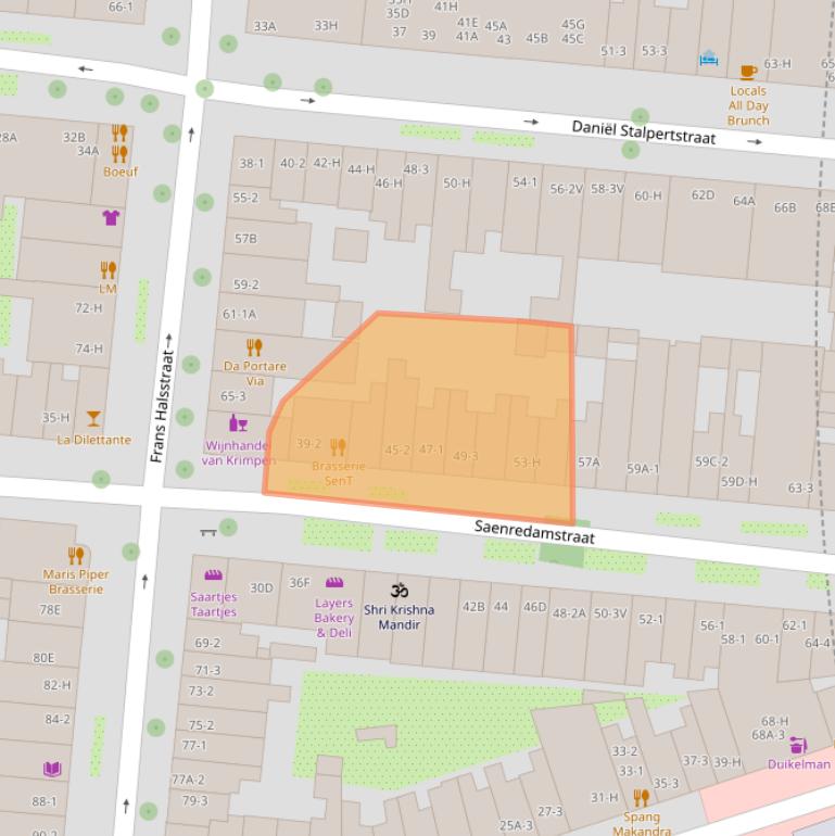 Kaart van postcodegebied 1072CC.