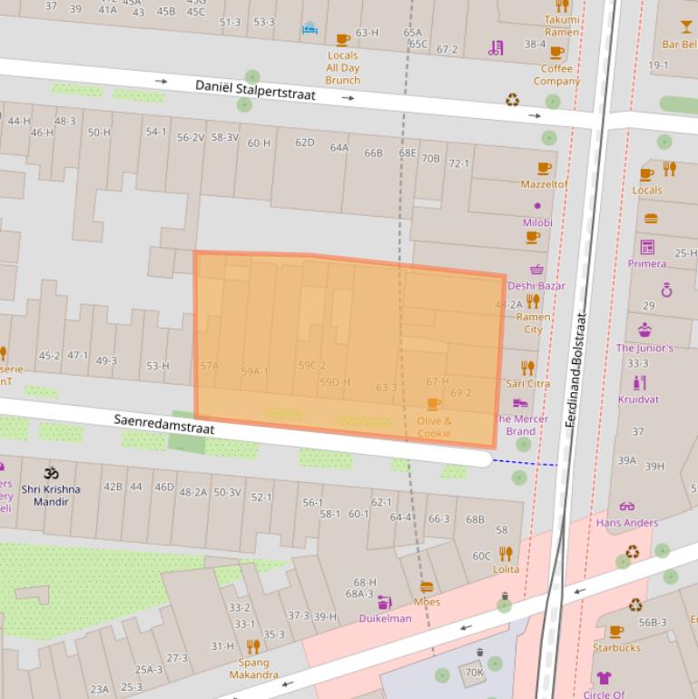 Kaart van postcodegebied 1072CD.