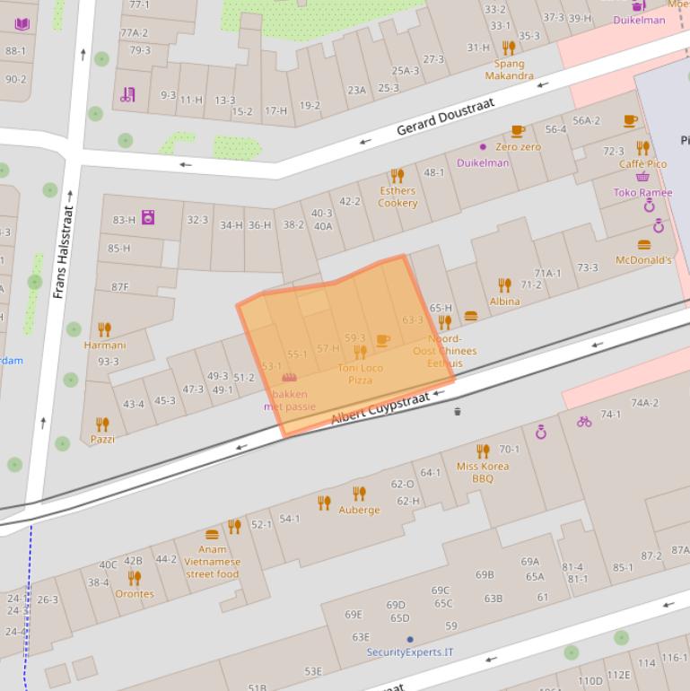 Kaart van postcodegebied 1072CM.