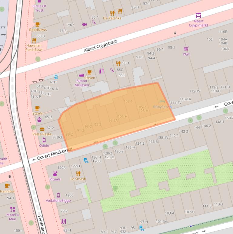 Kaart van postcodegebied 1072EE.