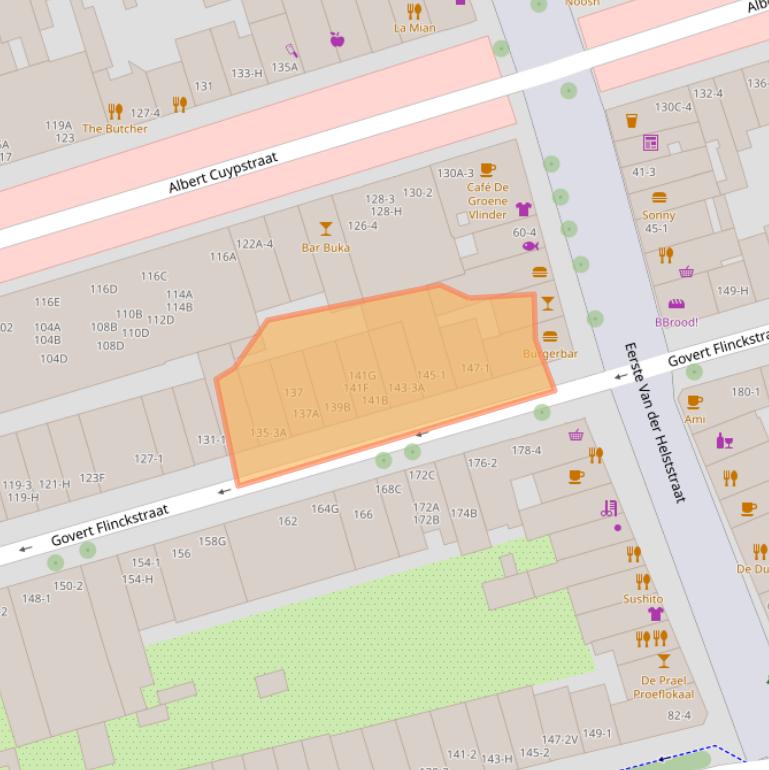 Kaart van postcodegebied 1072EH.