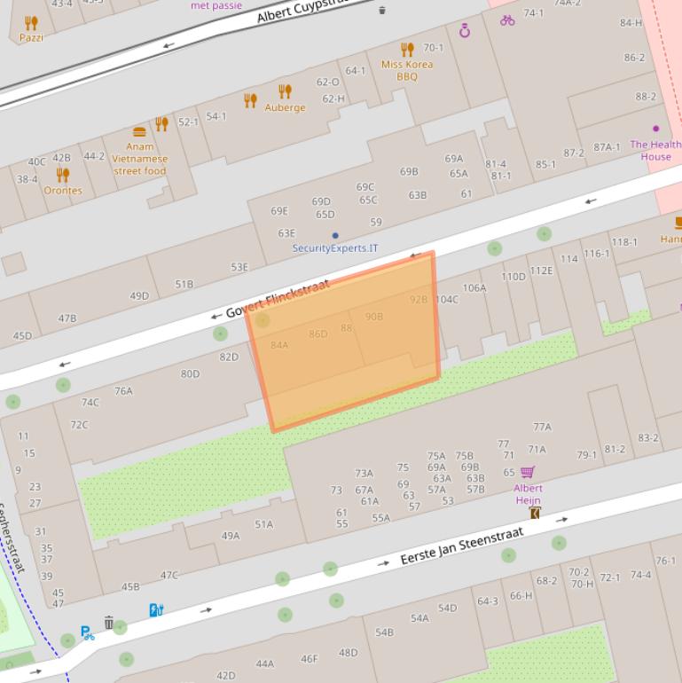 Kaart van postcodegebied 1072EK.