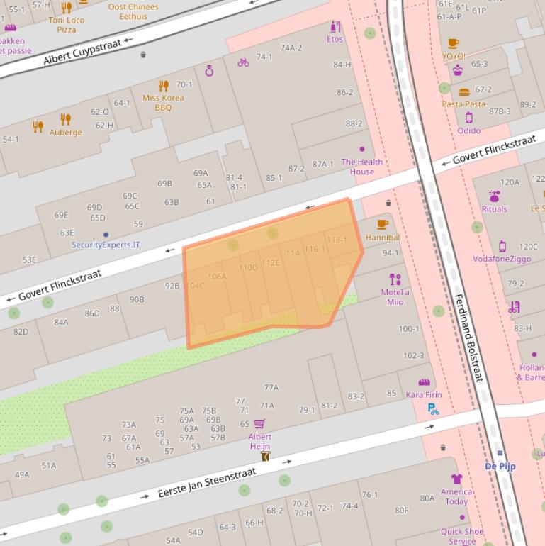 Kaart van postcodegebied 1072EL.