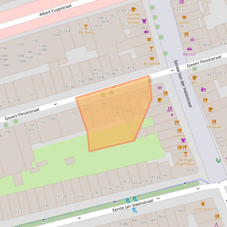 Kaart van postcodegebied 1072EP.