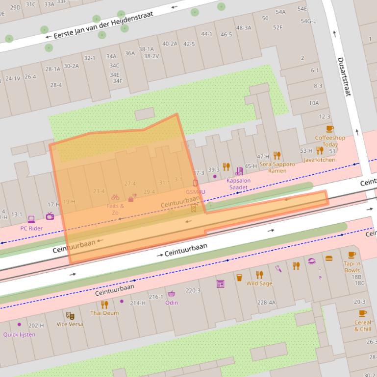 Kaart van postcodegebied 1072ES.