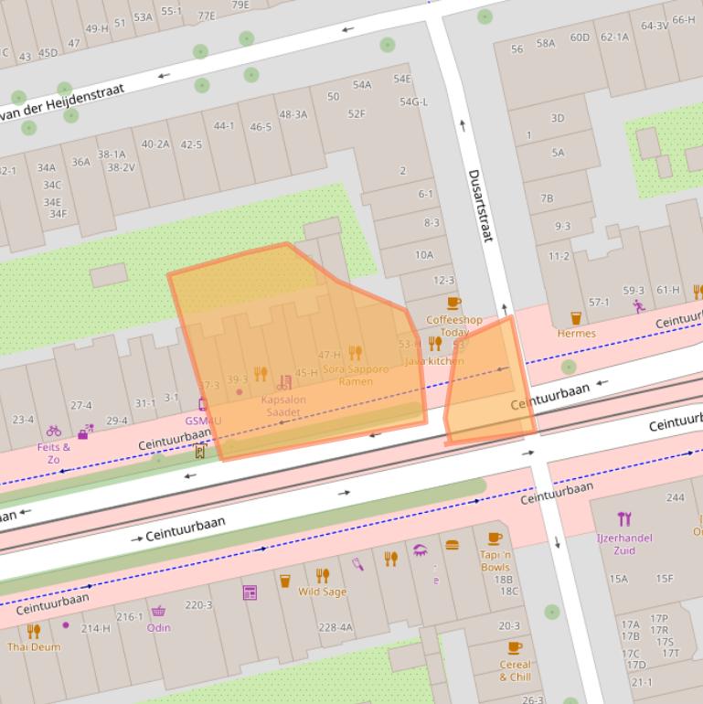 Kaart van postcodegebied 1072ET.