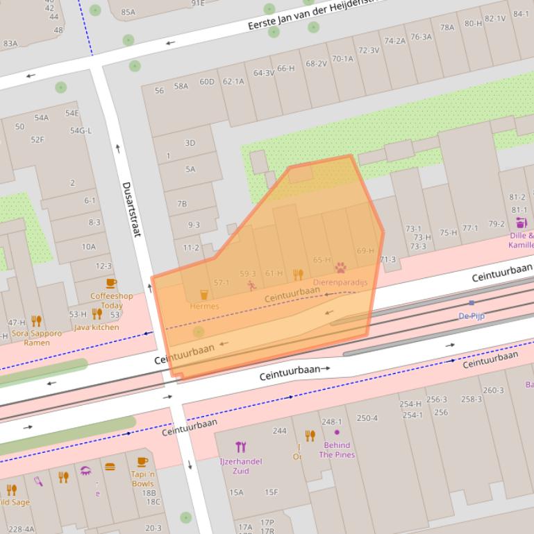 Kaart van postcodegebied 1072EV.