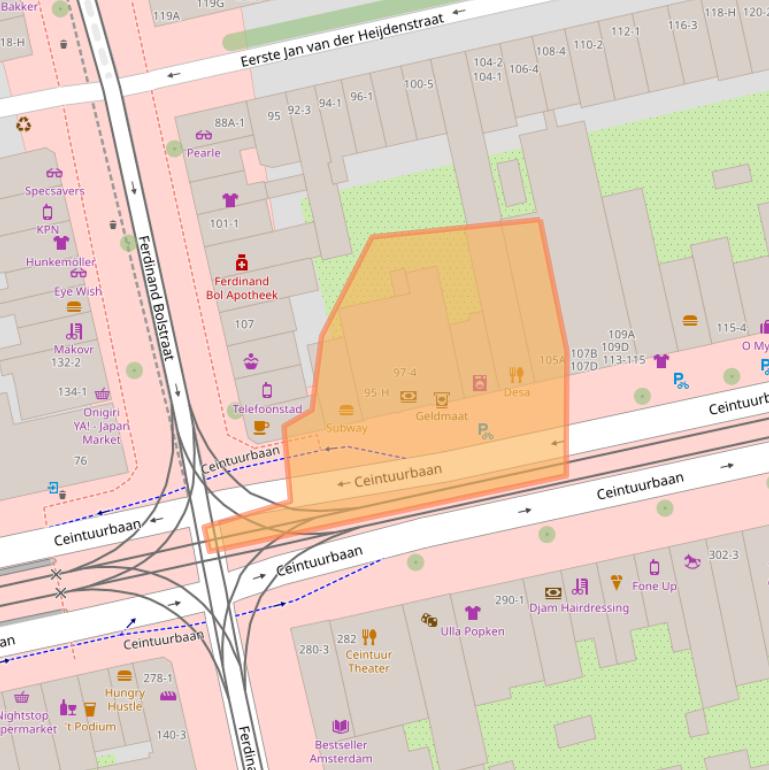 Kaart van postcodegebied 1072EX.