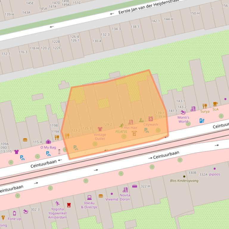Kaart van postcodegebied 1072GA.