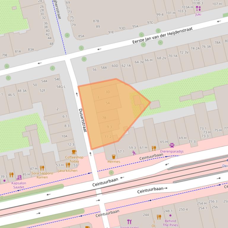 Kaart van postcodegebied 1072HL.