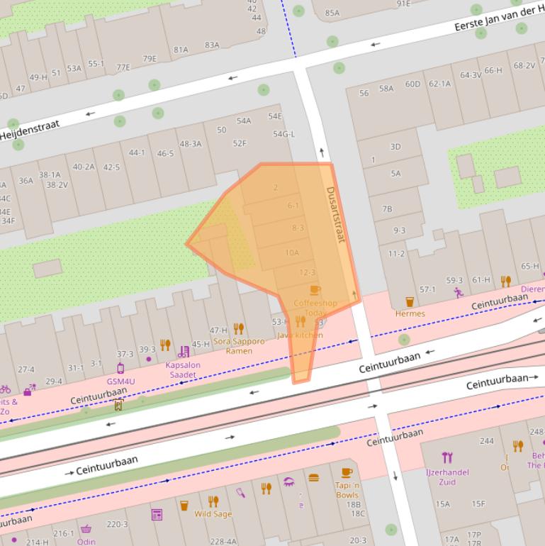 Kaart van postcodegebied 1072HR.