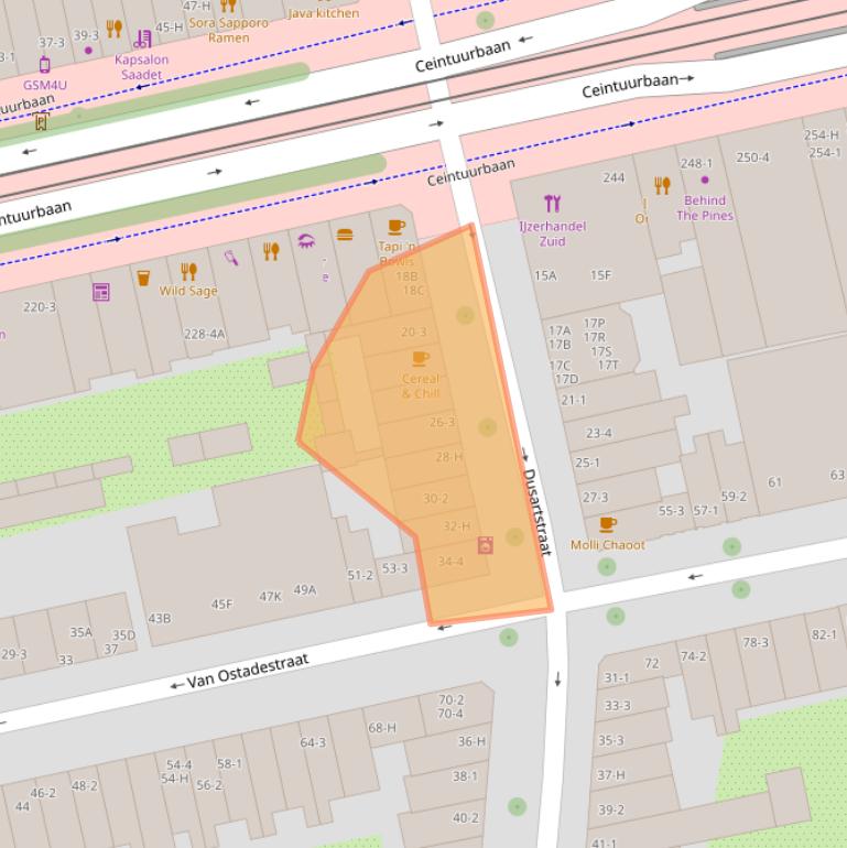 Kaart van postcodegebied 1072HS.