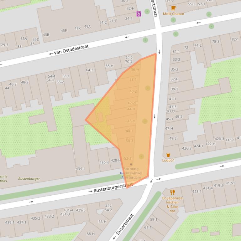 Kaart van postcodegebied 1072HT.