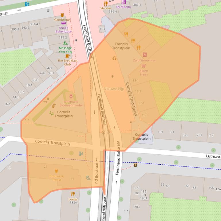 Kaart van postcodegebied 1072JJ.