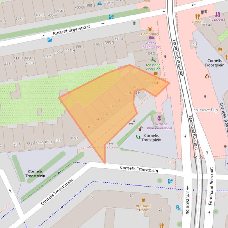 Kaart van postcodegebied 1072JK.