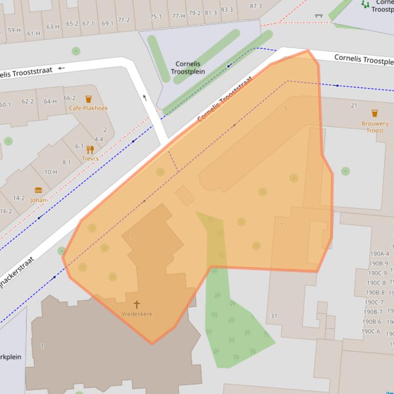 Kaart van postcodegebied 1072JS.