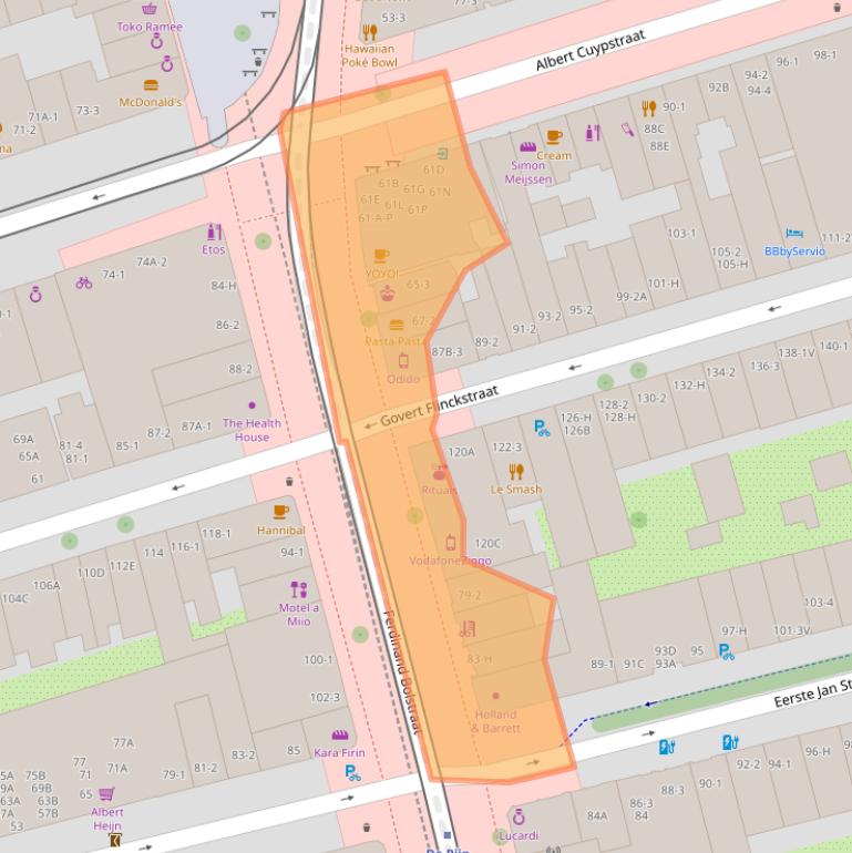 Kaart van postcodegebied 1072LC.