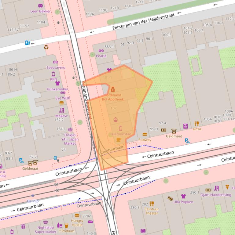 Kaart van postcodegebied 1072LE.