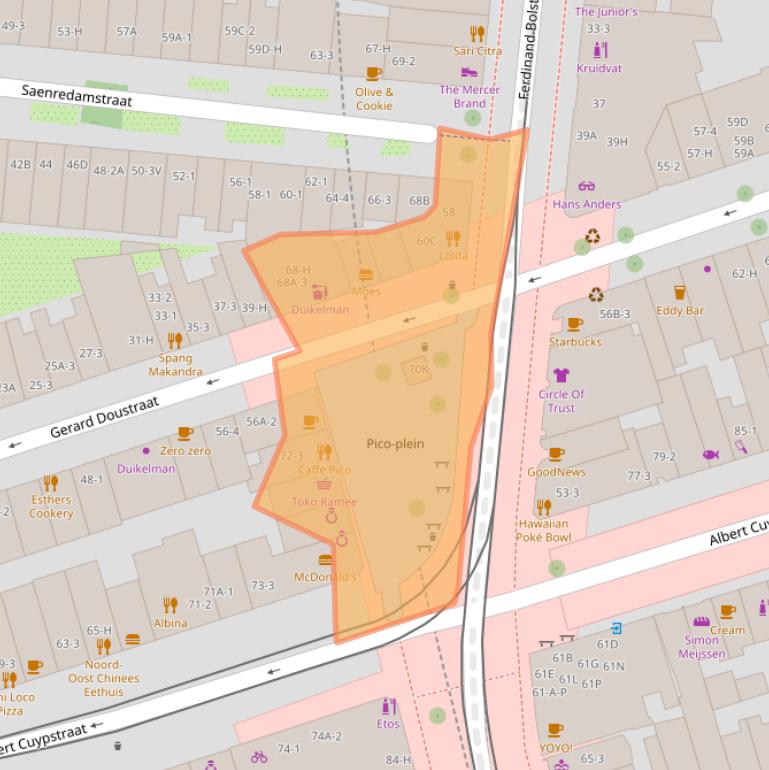 Kaart van postcodegebied 1072LM.