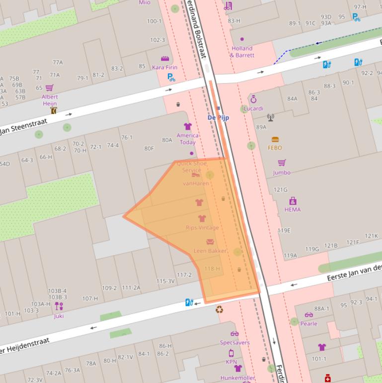 Kaart van postcodegebied 1072LP.