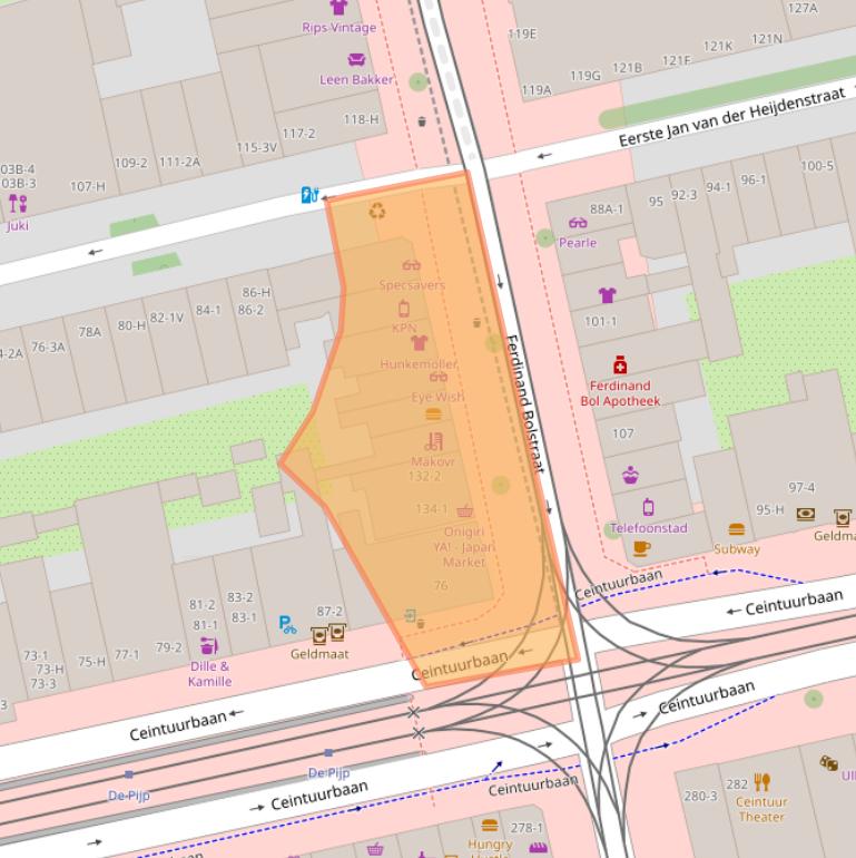 Kaart van postcodegebied 1072LR.