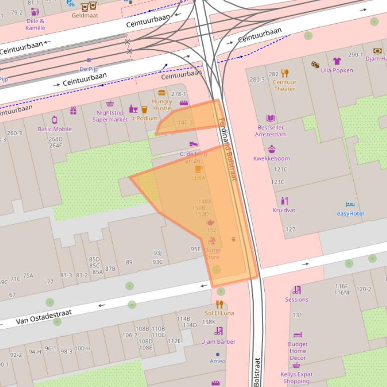 Kaart van postcodegebied 1072LS.