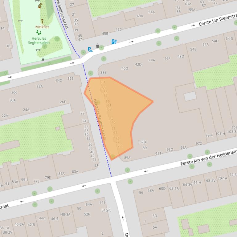 Kaart van postcodegebied 1072MB.