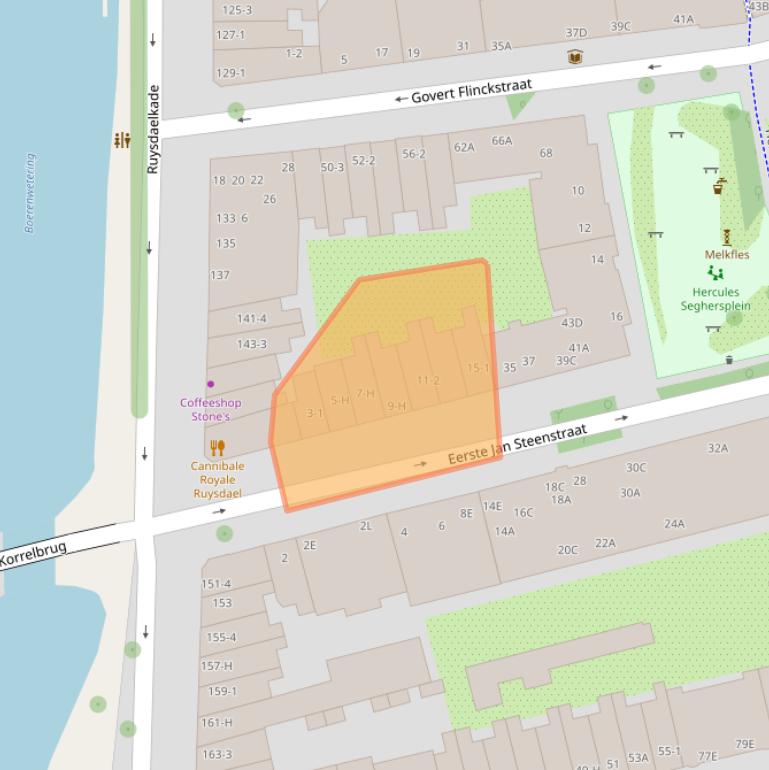 Kaart van postcodegebied 1072NA.