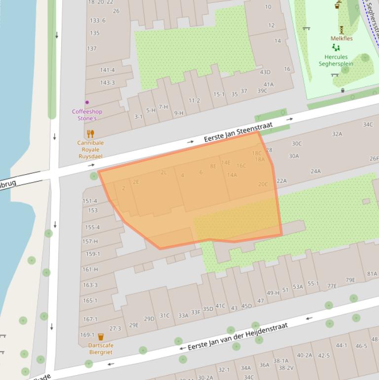 Kaart van postcodegebied 1072NK.